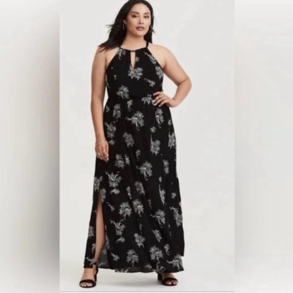 Torrid Black Floral Halter Maxi Dress - Picture 1 of 5